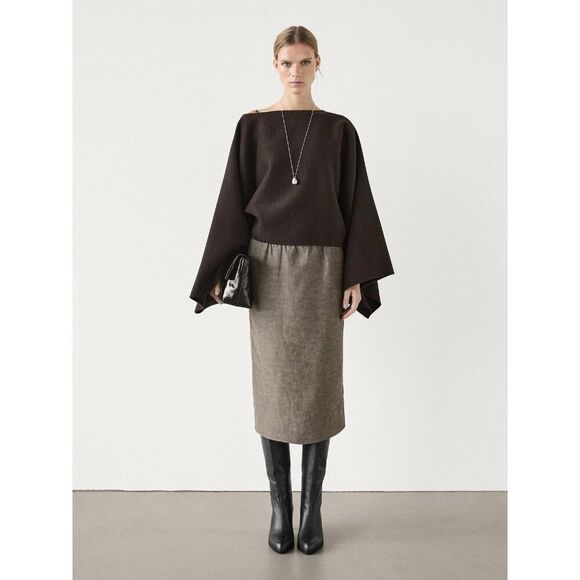 Massimo Dutti Womens Sweater XS S Cape Brown Long Wide Sleeve 6419/739 NWT - Picture 1 of 9